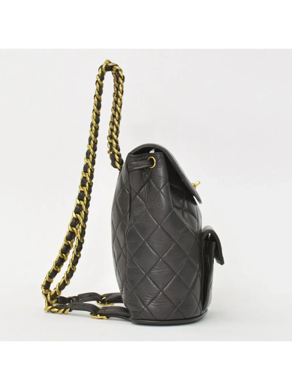 Chanel Quilted Backpack Lambskin CC Logo Black Vintage Gold